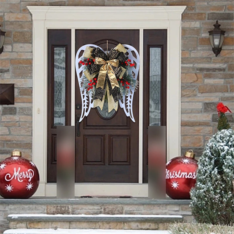 Christmas Angel Wings Wreath Rustic Red Berry Wreath Artificial Garland with Bow for Front Door