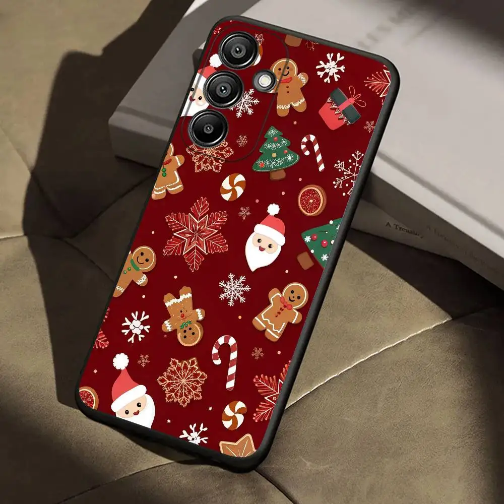 การ์ตูนต้นคริสต์มาสสโนว์แมนเคสโทรศัพท์สำหรับซัมซุง กาแล็คซี่ เอ 13,21 เอส,22,31,32,52,53,71,72,73,ปกสีดำนุ่ม