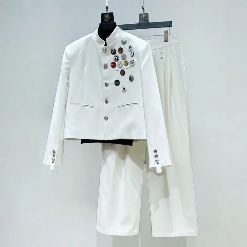WVGA Men's New Spring Korean Version Badge Trendy Design Short Jacket Niche Chic Casual Straight Pants Two Pieces Set Ins W18256