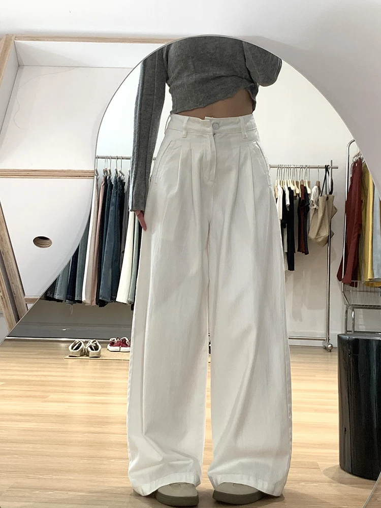 ゆったりワイドレッグパンツ レディース ハイウエスト シワになりにくい 通気性 耐久性 ワイドレッグジーンズ カジュアル 長期使用 フリーデザイン