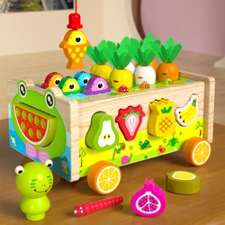 Wooden Shape Assortment Matching Children Toys Frog Fish Pond Farm Game Cart Montessori Education Building Blocks Toys for Kids