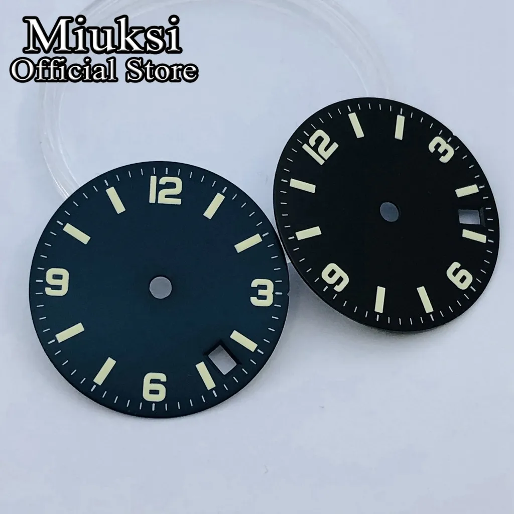 Miuksi 28.5mm sterile dial black blue gray watch dial luminous 3.8 date fit NH35 movement