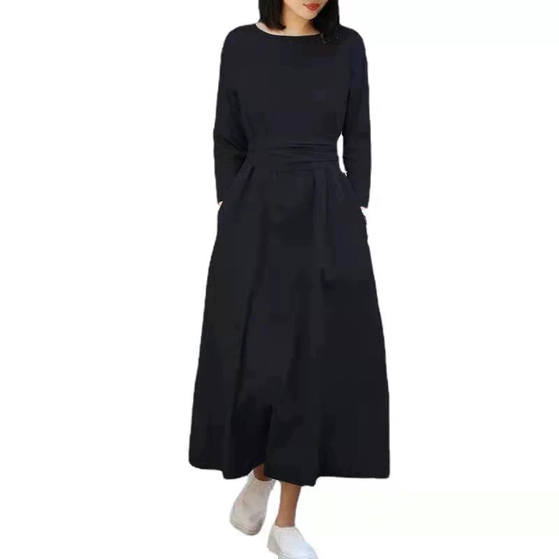 Ramadán musulmán Marruecos nuevo algodón mujer bolsillo manga larga encaje hasta vestido largo otoño e invierno elegante traje de fiesta casual
