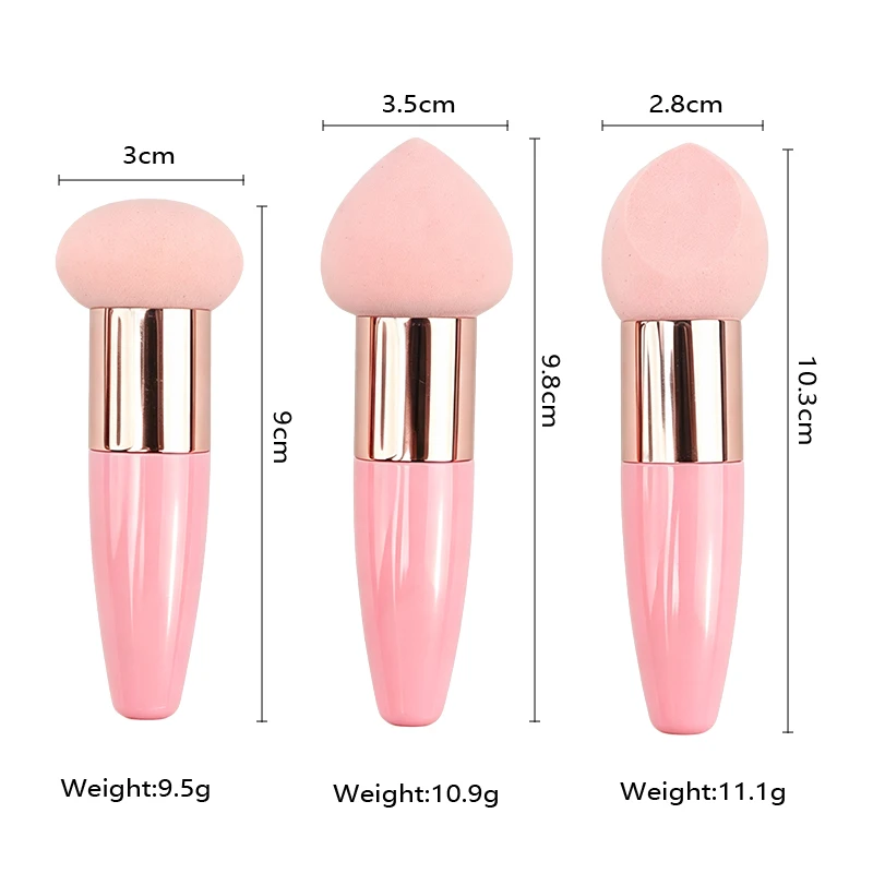 3pcs Long Handle Makeup Sponge Dry Wet Dual Use Powder Puff Soft Cosmetic Blending for Foundation BB Cream Face Beauty Tool