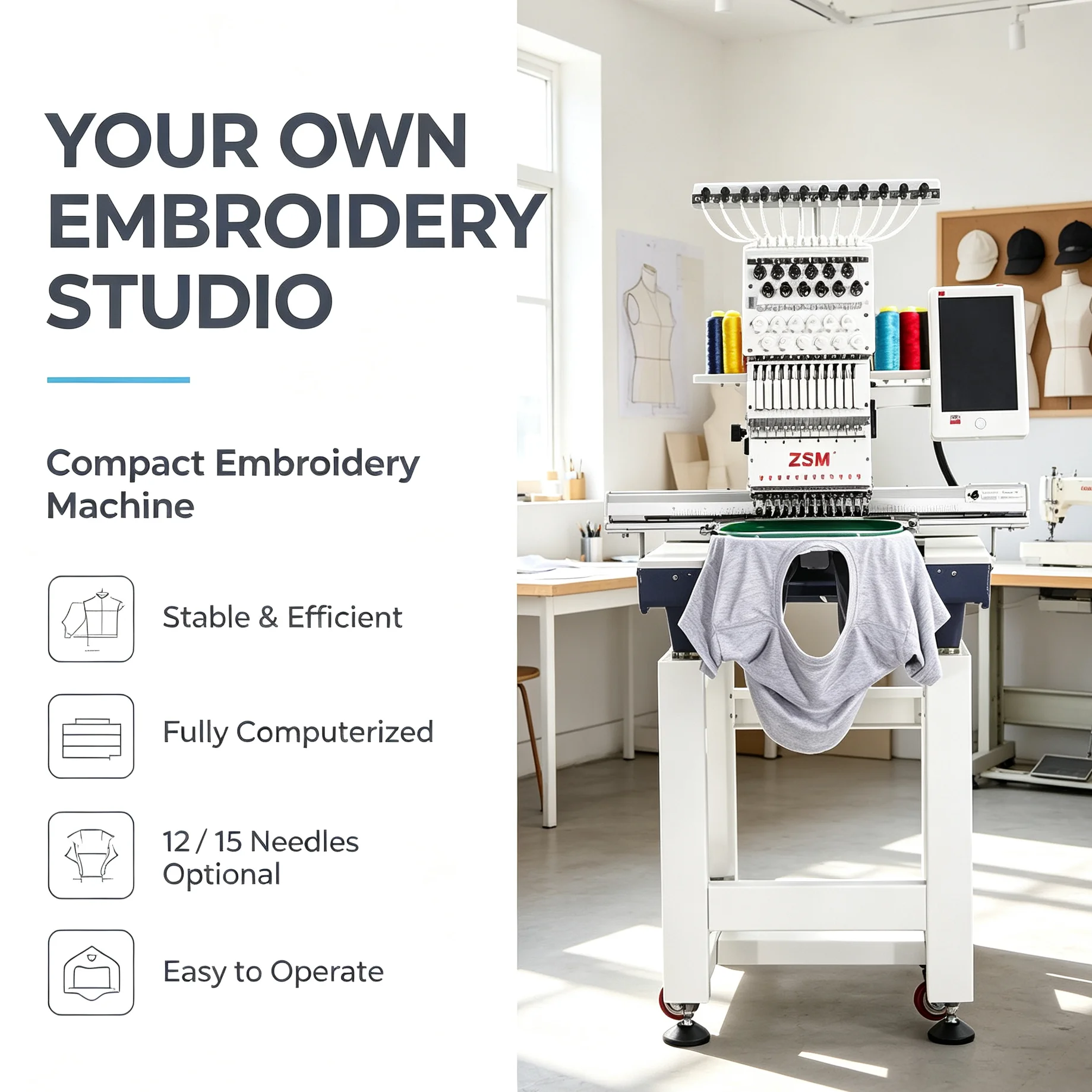 Single Head Embroidery Machine CE ISO Certified Commercial Hat T-Shirt Flat Embroidery Equipment Computer Embroidery Machine