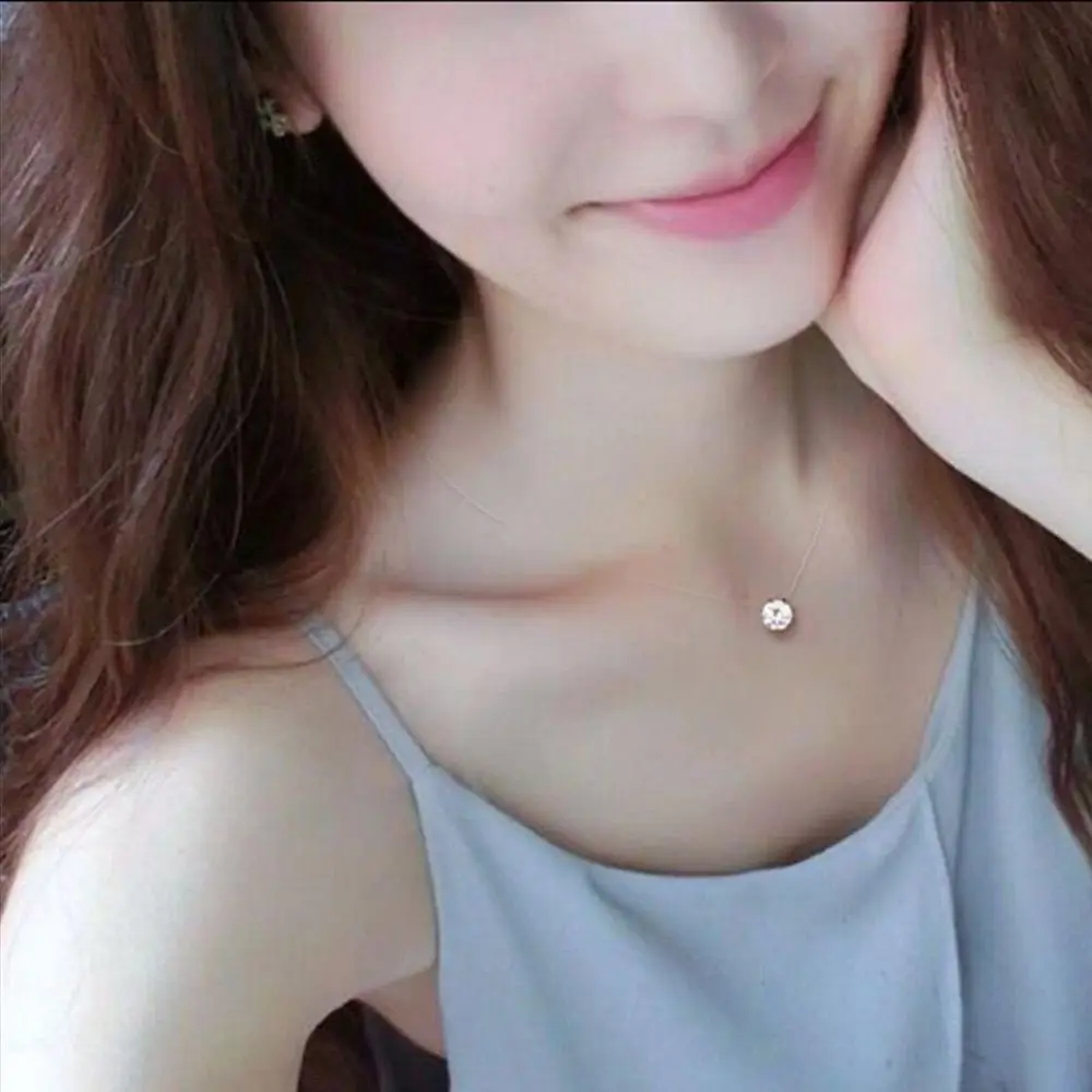 Zircon Pendant Shiny Choker For Women Fishline Necklace Jewelry Transparent Invisible Line Fashion