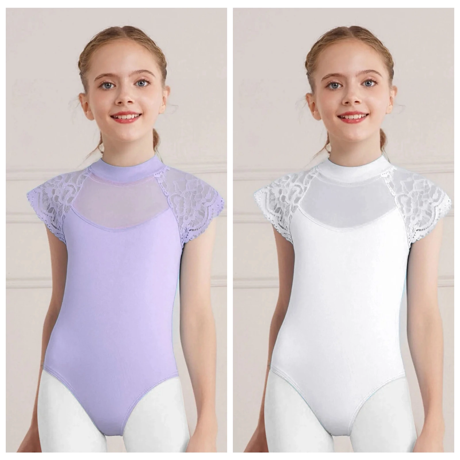 

Cchildren Ballerina Dancewear Gymnastics Jumpsuit for Girl Ballet Dance Leotard Kids Dancewear Sheer Mesh Leotards Yoga Bodysuit