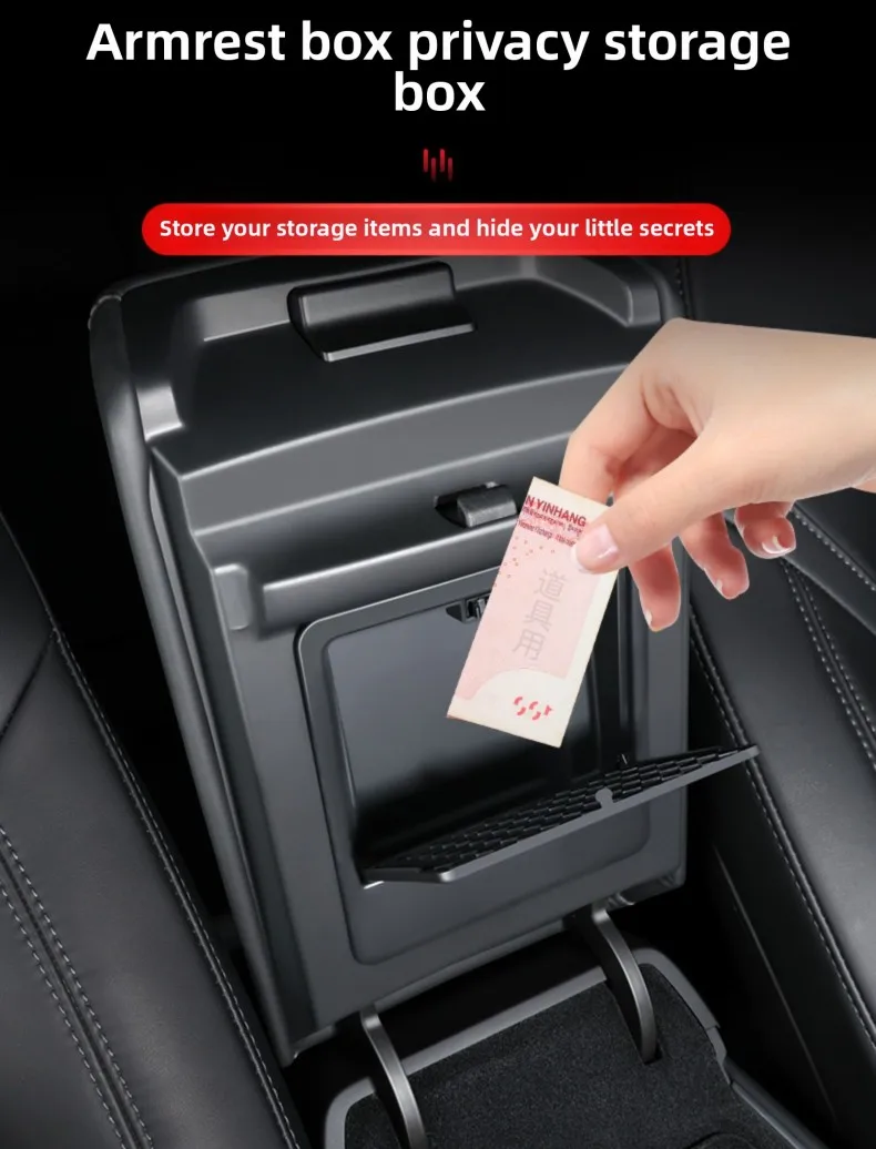 Für Tesla Modell 3 2017 2018 2019 2020 2021 2022 2023 Auto Center Konsole Aufräumen Tablett Armlehne Fall Versteckte Lagerung box Zubehör – Detail 2