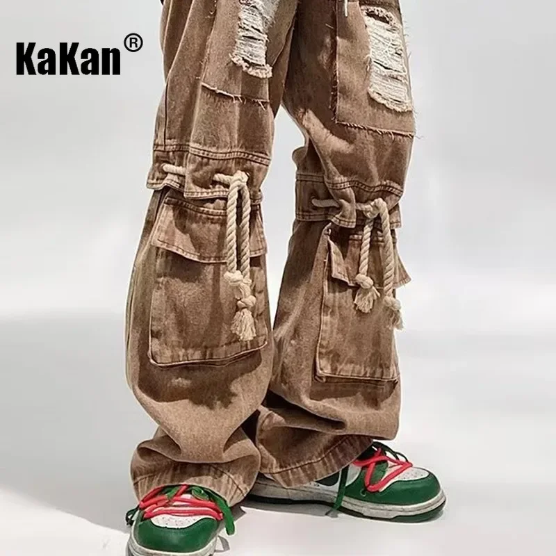 Kakan - European and American New Loose Work Wear Retro Jeans for Men, Hip Hop High Street Multi Pocket Long Jeans K27-138