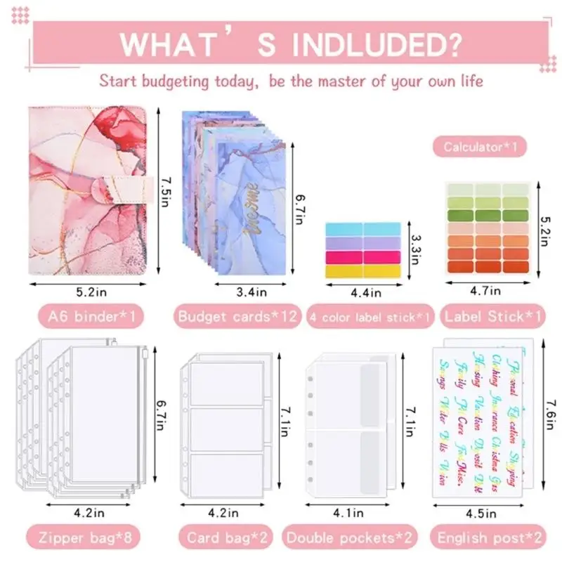 R53C PU-Leder-Budgetordner-Set mit 12 Budgetblättern und 8 PVC-Geldumschlägen mit Reißverschluss, Geld-Organizer für Büro – Detail 6
