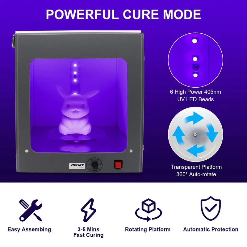 Scatola luminosa polimerizzante in resina UV per modello stampante 3D LCD SLA DLP con elettrico 360 ° Giradischi, timer regolabile, protezione