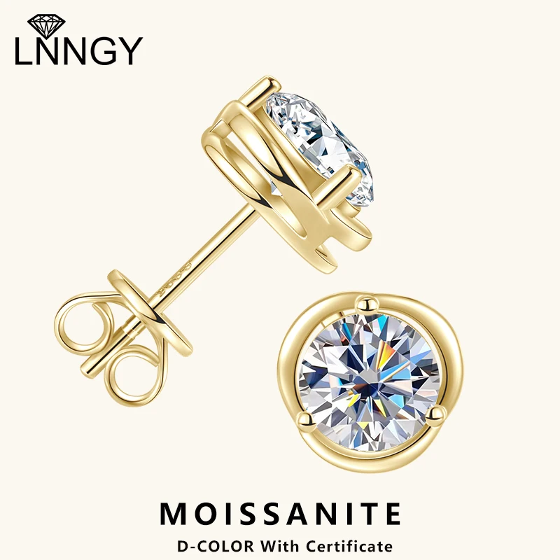 

Lnngy D-Color 6.5mm Round Moissanite Earrings 925 Sterling Silver Single Stone Stud Earring For Women Minimalist Jewelry Gift