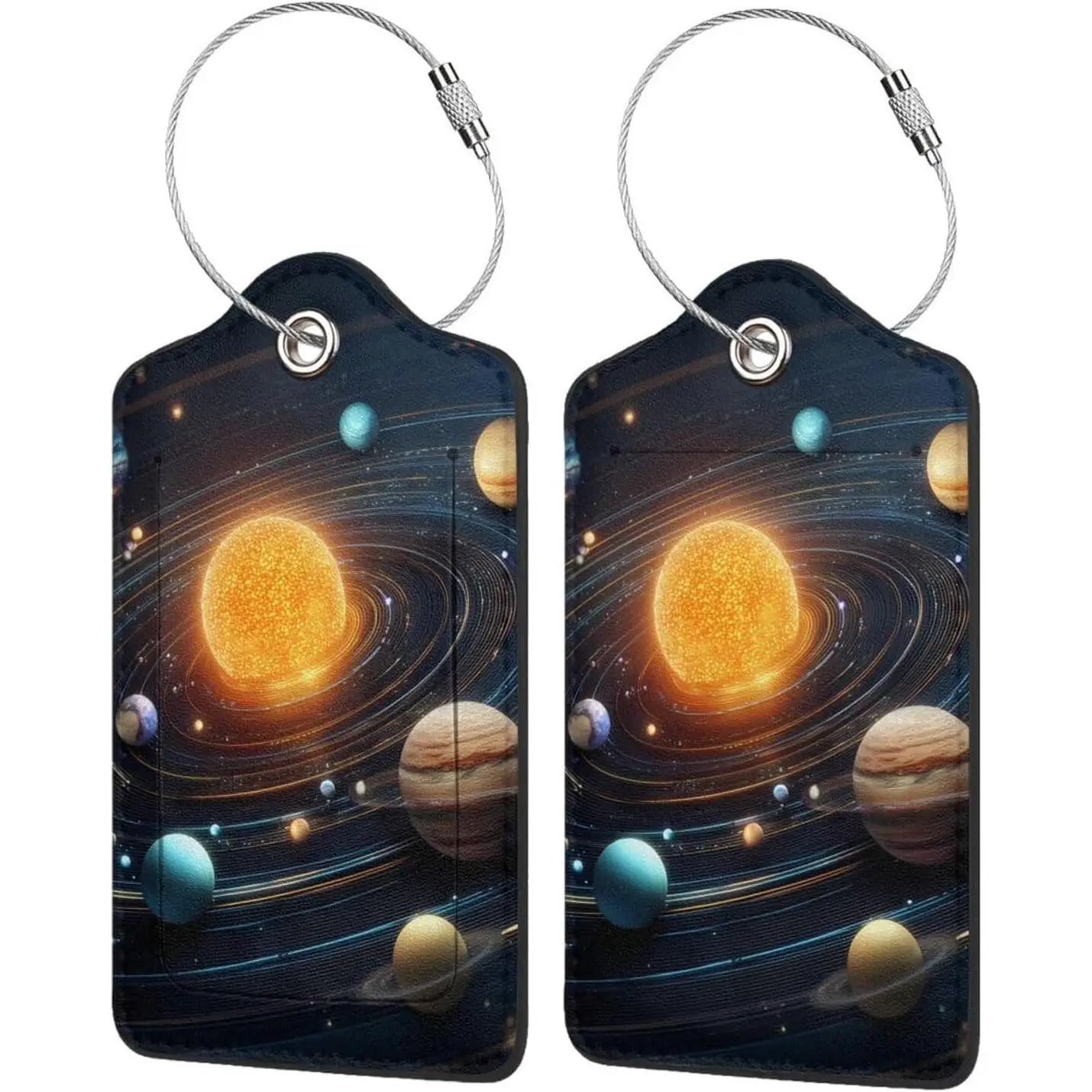 

Кожаные багажные бирки для чемодана с планетами солнечной системы, 2 упаковки дорожных именных бирки с петлей из нержавеющей стали, идентификационные бирки с крышкой конфиденциальности