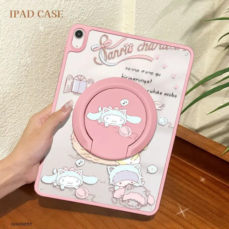 Sanrios Cinnamoroll Cute Ipadair7 Tablet Shell New Acrylic Cartoon Desktop with Bracket Girl Heart Tablet Protects Back Shell