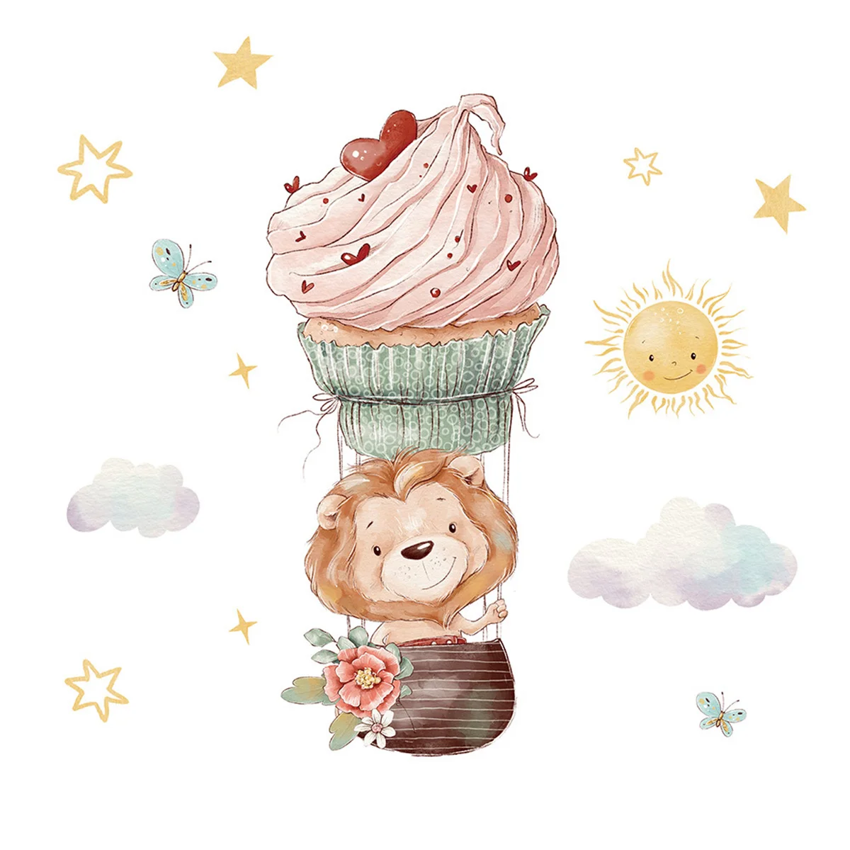 Watercolor Animals Hot Air Balloon Clouds Wall Stickers for Kids Room Baby Nursery Room Wall Decals Boy Room Stickers Wall Decal