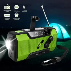 Rádio meteorológico de emergência NOAA/AM/FM com banco de potência portátil de 2000mAh USB/solar/carregamento de manivela manual, operado por bateria, alarme SOS