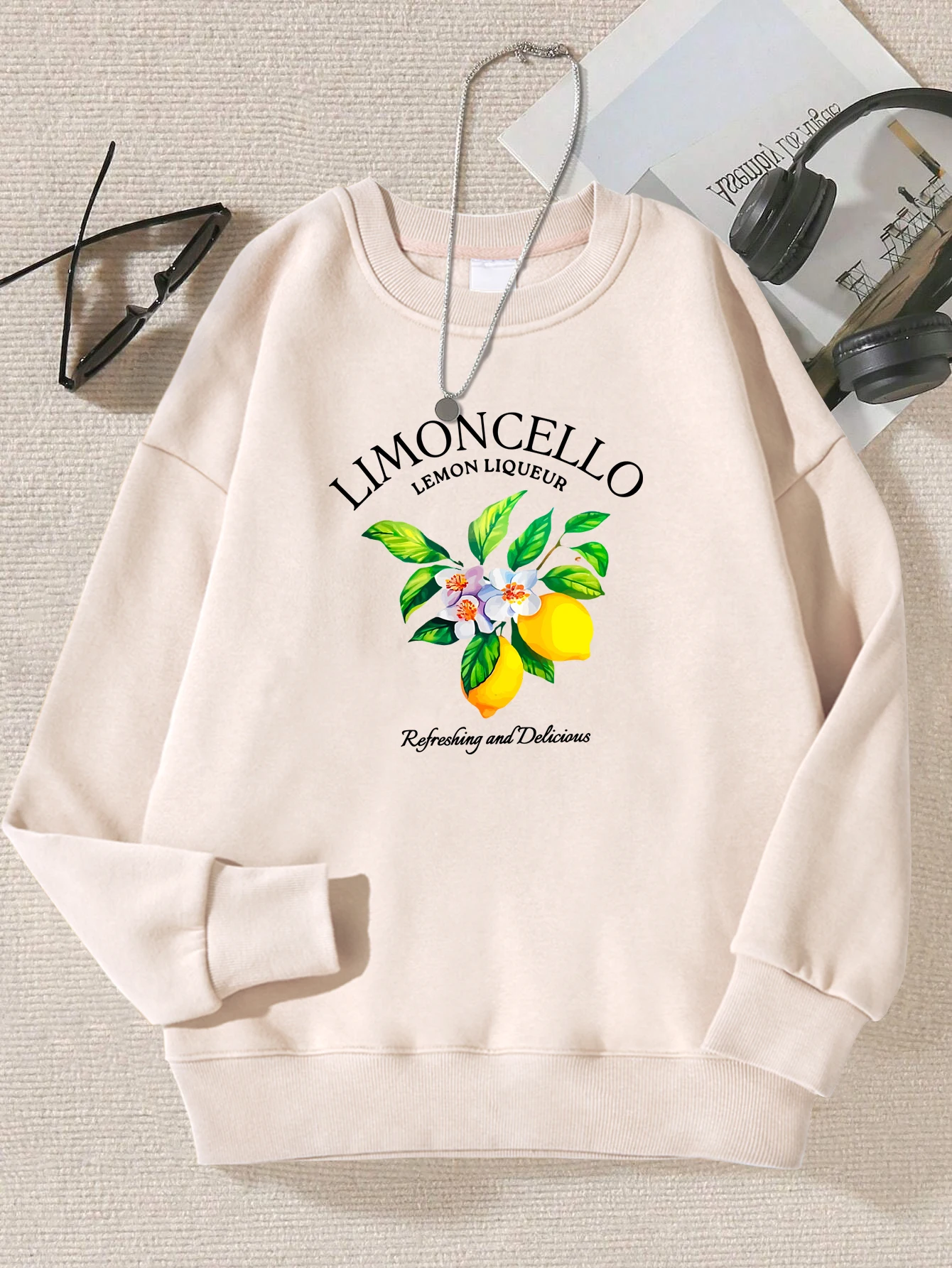 Creative Lemon Flower Print Woman Sweatshirt Casual Comfortable Pullover Fashion Soft Clothes Autumn Warm Clothing Female