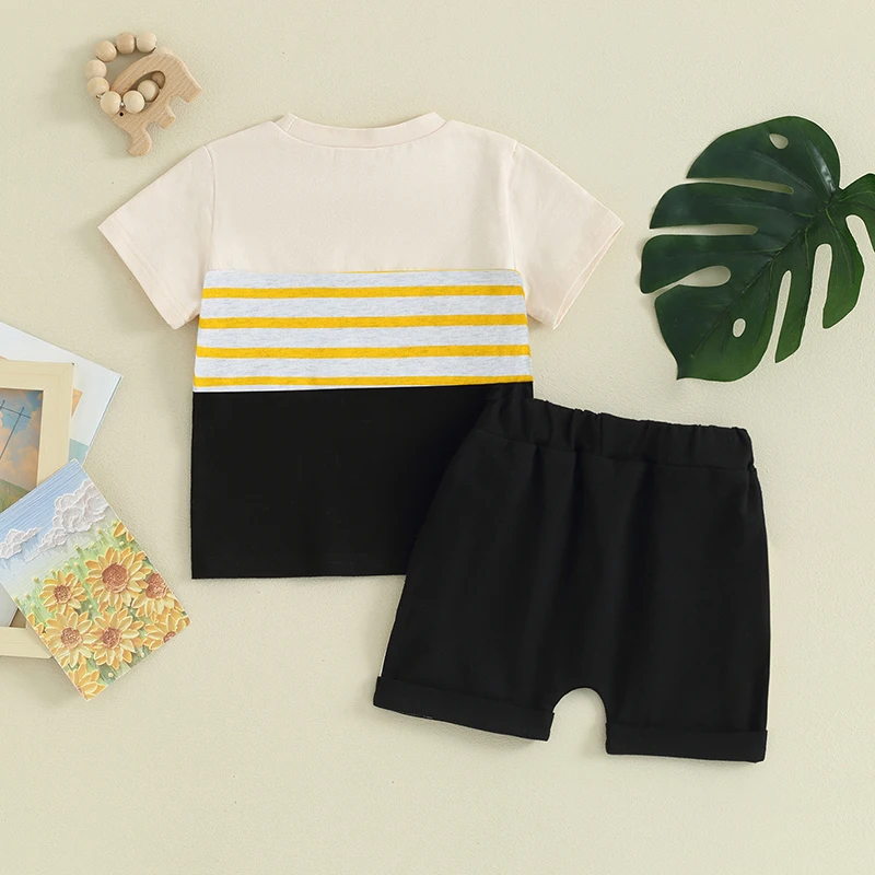 Ledy Champswiin Baby Boy Summer Clothes Set Short Sleeve Striped Tops and Shorts 2Pcs Toddler Color Block Outfit