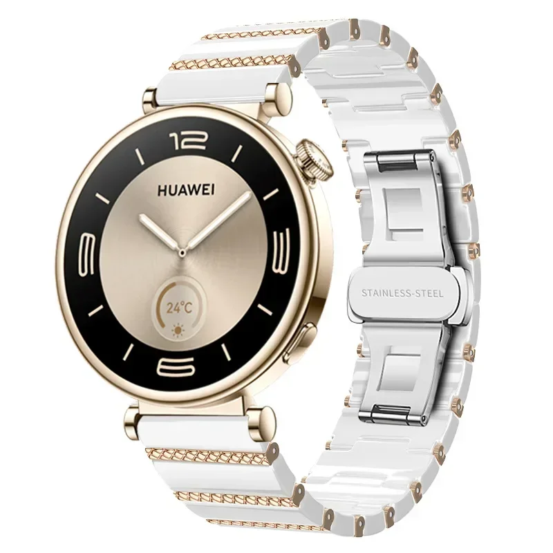 18mm Ceramic+Metal Strap for Huawei Watch GT5 Pro 42mm/GT5 41mm Replaceable Bracelet for Huawei Watch GT4 41mm Sport Watchband