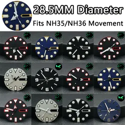 28.5mm diameter watch dial with green glowing dial and hands FITS for N H35/NH36 movement watch movement accessories watch part