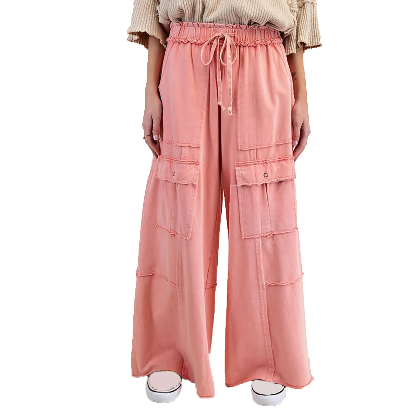 

Women's Fashion Casual Cargo Pants Elastic Waist High Waist Large Pocket Straight Pants And Pants Pants for Women Women’s Pants