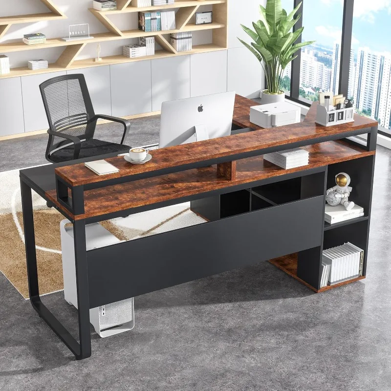 L Shaped Desk 68 inch Home Office Desk with Storage Premium Wood Desk Multiple Monitors for Company Employees and Remote Workers