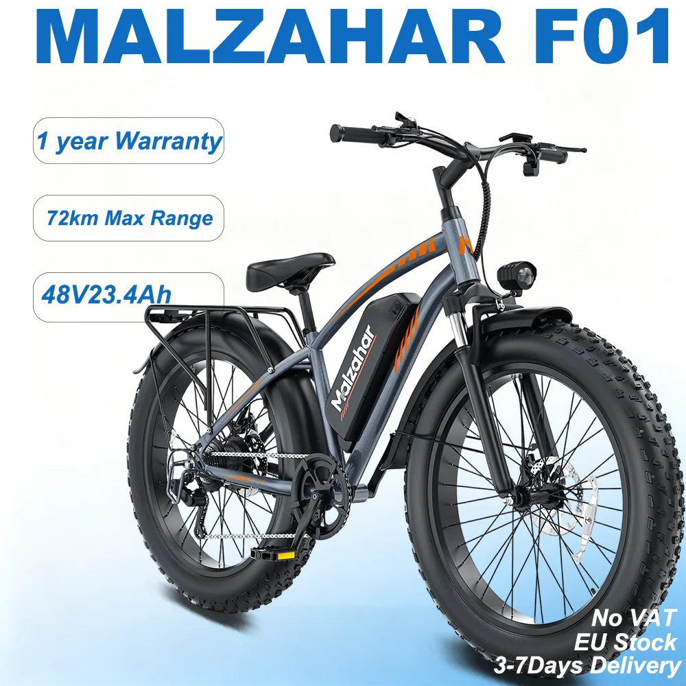 MALZAHAR F01 Elektrische Fiets 26*4.0' All-Terrain Vetband, 48V23.4Ah, 3 Fietsstanden, Hydraulische Schijfremmen, LCD Display, 80N.M, Voor Off-Road, Modderige Paden, E-BIKE voor woon-werkverkeer