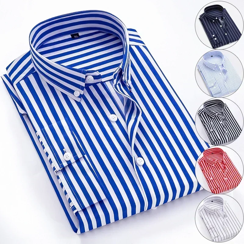 Men Striped Shirts Slim Fit Long Sleeves 2024 Spring summer thin Camisas De Hombre Korean Solid Casual Dress Shirts Men clothing