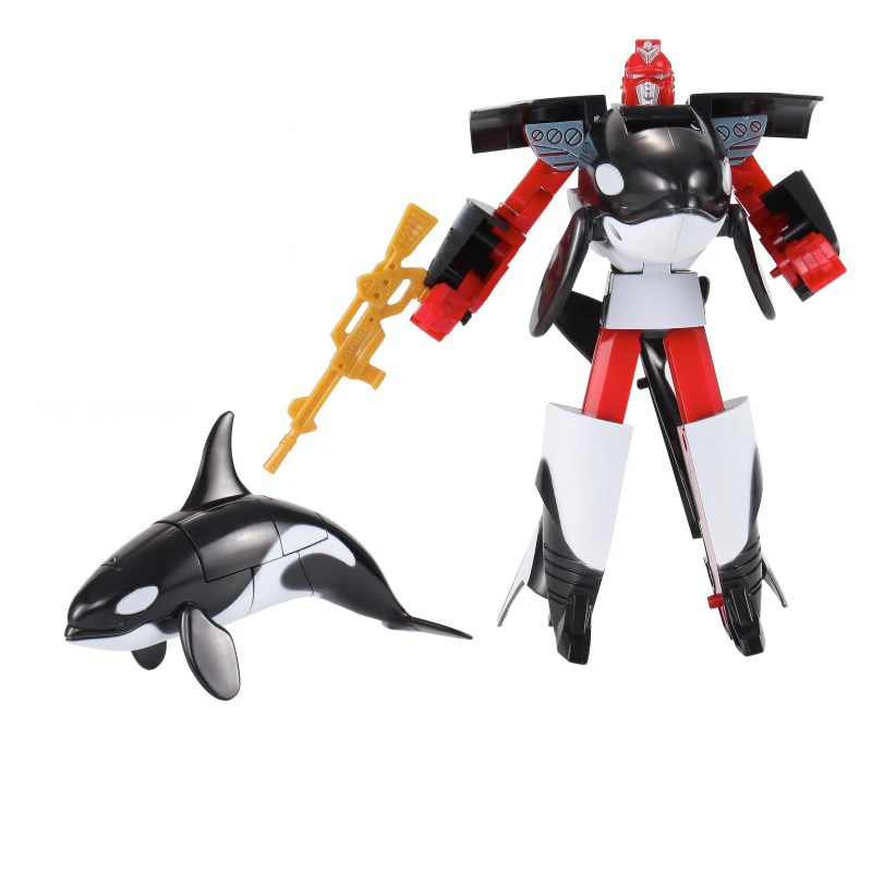 Figurine robot DolDave Transformation requin et baleine pour enfants, figurine d'action, animaux de dessin animé, collection dos, jouets en plastique, vie marine, 16cm