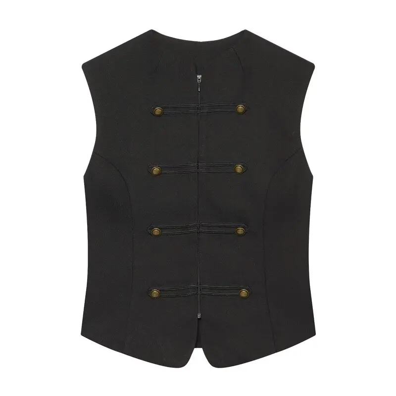 Women's Autumn 2026 Commuter Versatile Button Design Diagonal Pattern Vest Short Length Outerwear Fashionable Ladies' Jacket