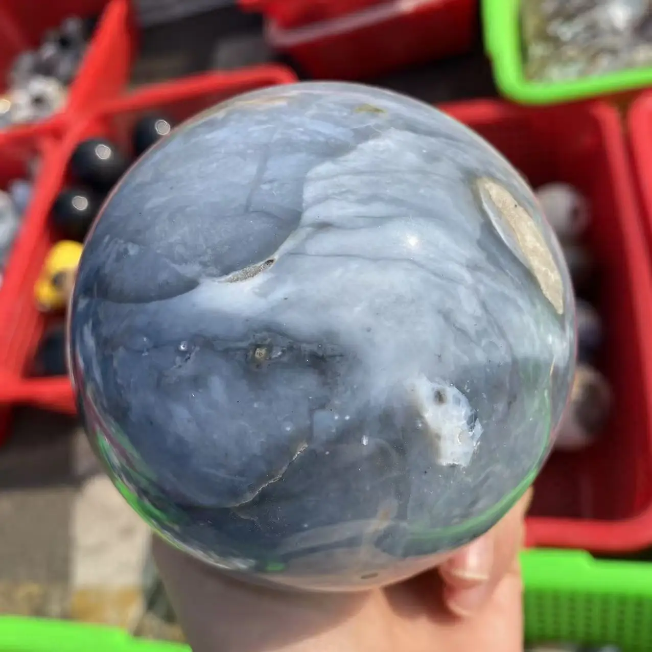 

Natural Wood-Carved Jade Crystal Quartz Energy Sphere, For Spiritual Healing, As a Decoration For Home Or Office, To Eliminate M