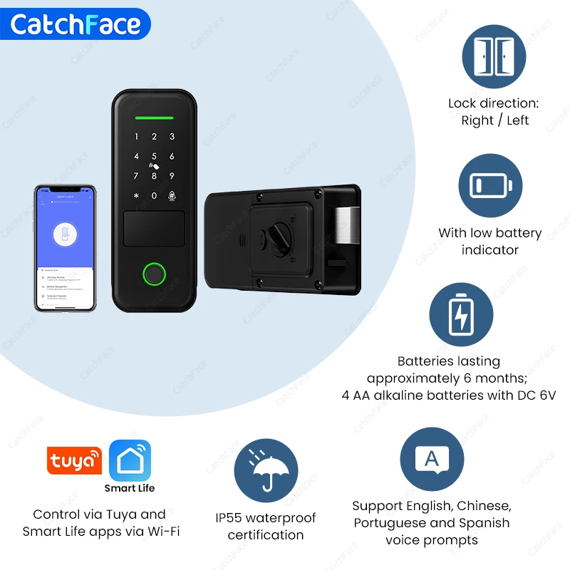 Imagem -05 - Impressão Digital à Prova Impermeável Água ao ar Livre Bloqueio de Jardim Remoto Tuya Wifi App Código Vida Inteligente Keyless Fechadura da Porta Inteligente Fechadura da Borda Elétrica