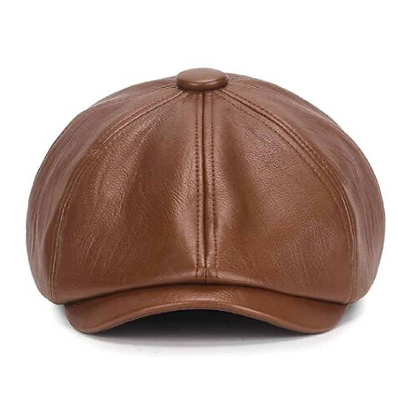 2024 New Autumn and Winter Leather Octagonal Hat Women\'s British Style Retro Casual Beret Cute Fashion Versatile