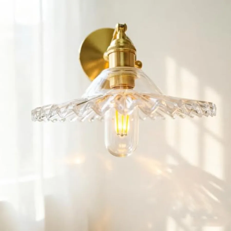 

Industrial Antique Wall Sconce Modern E27 Base Wall Light with Brass Gold Color Lamp Holder Glass Lampshade for Bedroom, Bathro