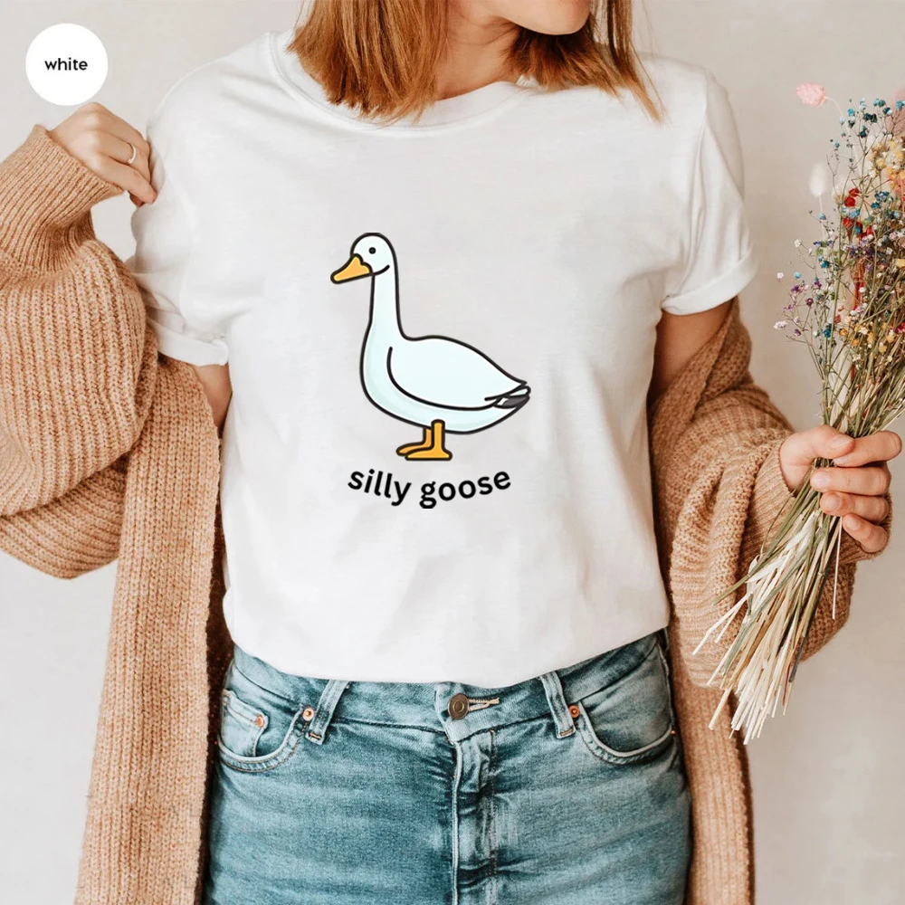 Silly Goose T-Shirt Cute Goose Short Sleeve Shirts Silly Goose University Shirt Funny Goose Tee Unisex Trendy Summer Casual Tops