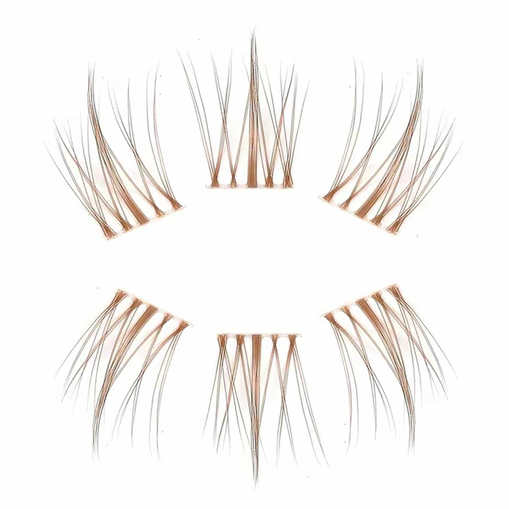 Coffee Color Individual Lashes Clusters Natural False Eyelashes Soft Transparent Stem Fake Lashes Invisible Band Korean Makeup