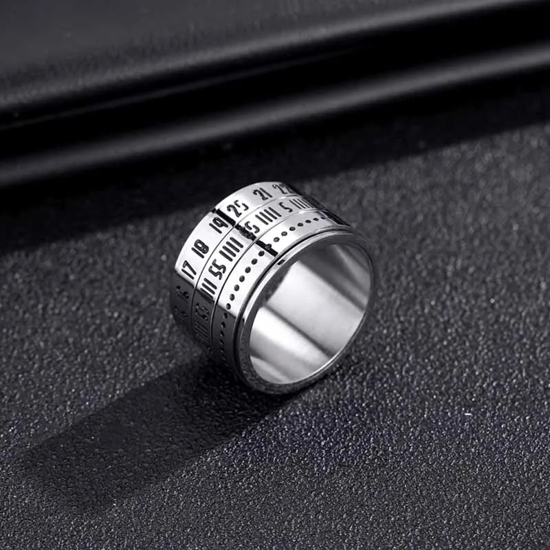 14mm Thick Heavy Men\'s Ring Rock Punk Stainless Steel Arabic Numerals Rotatable Anxiety Leisure Sports Jewelry Gift Never Fade