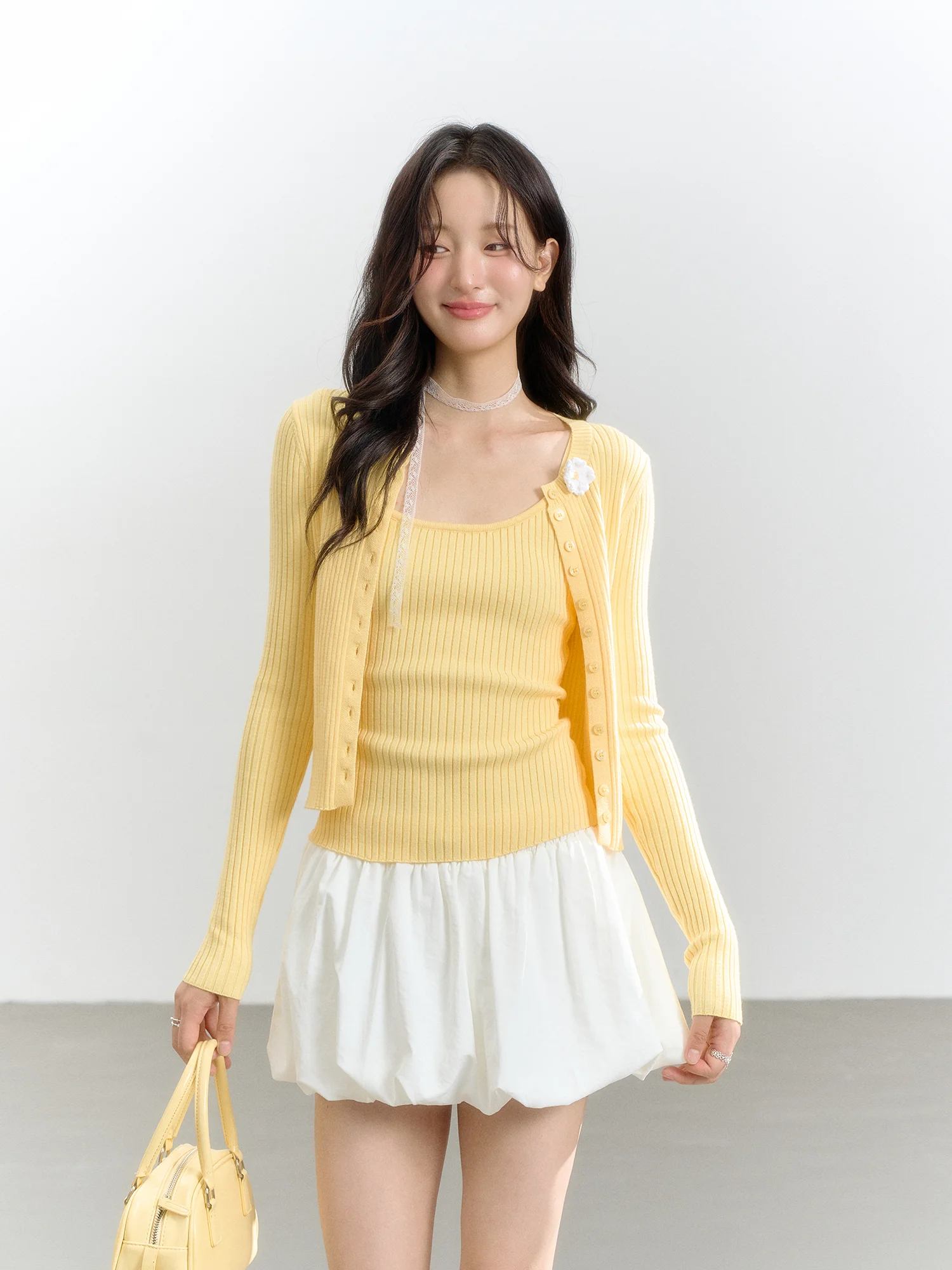 

Early Autumn Knitted White Women's ort Vest Top Korean Sle Waist-Cinching Inner Wear Outerwear Casual Sle