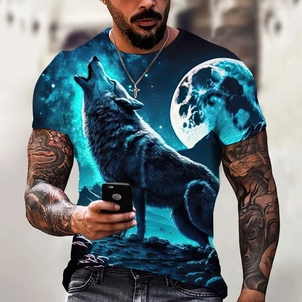 2024 Wolf T Shirt For Mens Animal Print Short Sleeve Top 3D Casual Street Man\'s T-shirt Oversized Tee Shirt Men Vintage Clothing