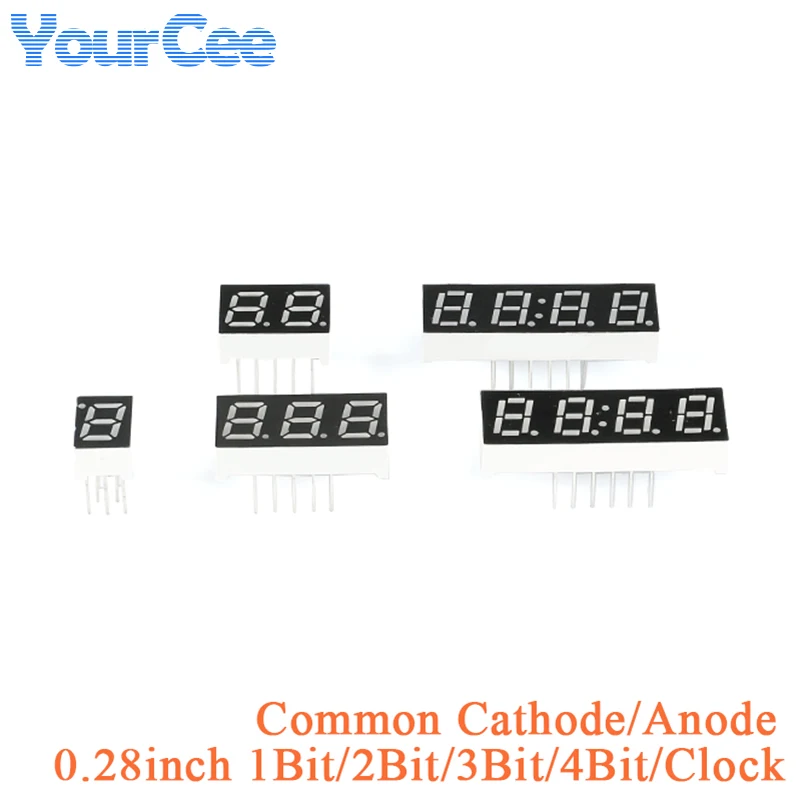 

5pcs 0.28 inch 0.28" LED Display 7 Segment 1 Bit/2 Bit/3 Bit/4 Bit Clock Digit Digital Tube Red Common Cathode / Anode