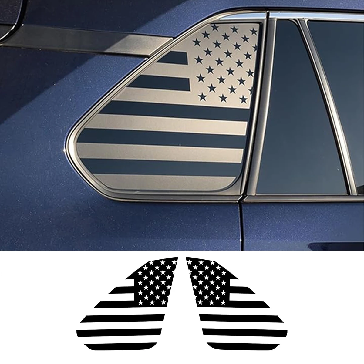 

Precut American Flag Rear Side Quarter Window Decals For Toyota Rav4 2019-2025, Matte Black 2Pcs