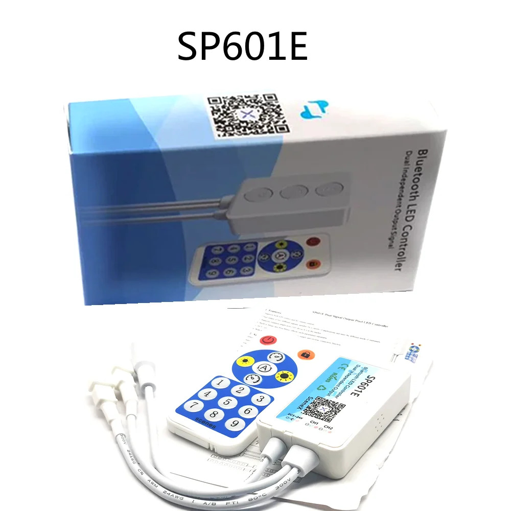 SP601E Controller Intelligent Bluetooth Music Dimmer Mobile APP Control Equipped with 16 Key RF Remote Control DC5V-24V