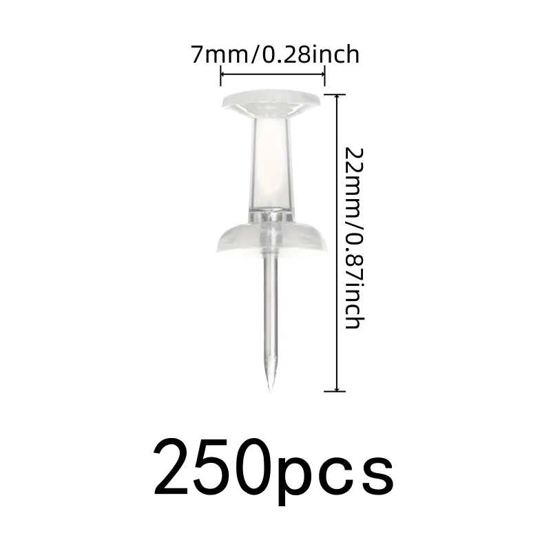 250 pcs Transparent Push Pins Easy Push Sharp Pin, designed for DIY Wall Decoration, Transparent Clear Head