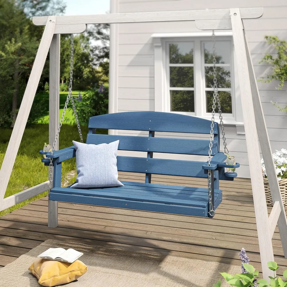 

Outdoor Hanging Porch Swing Chair with Cup Holders, for Courtyard & Garden,600LBS Weight Capacity,HDPE Patio Swing Bench