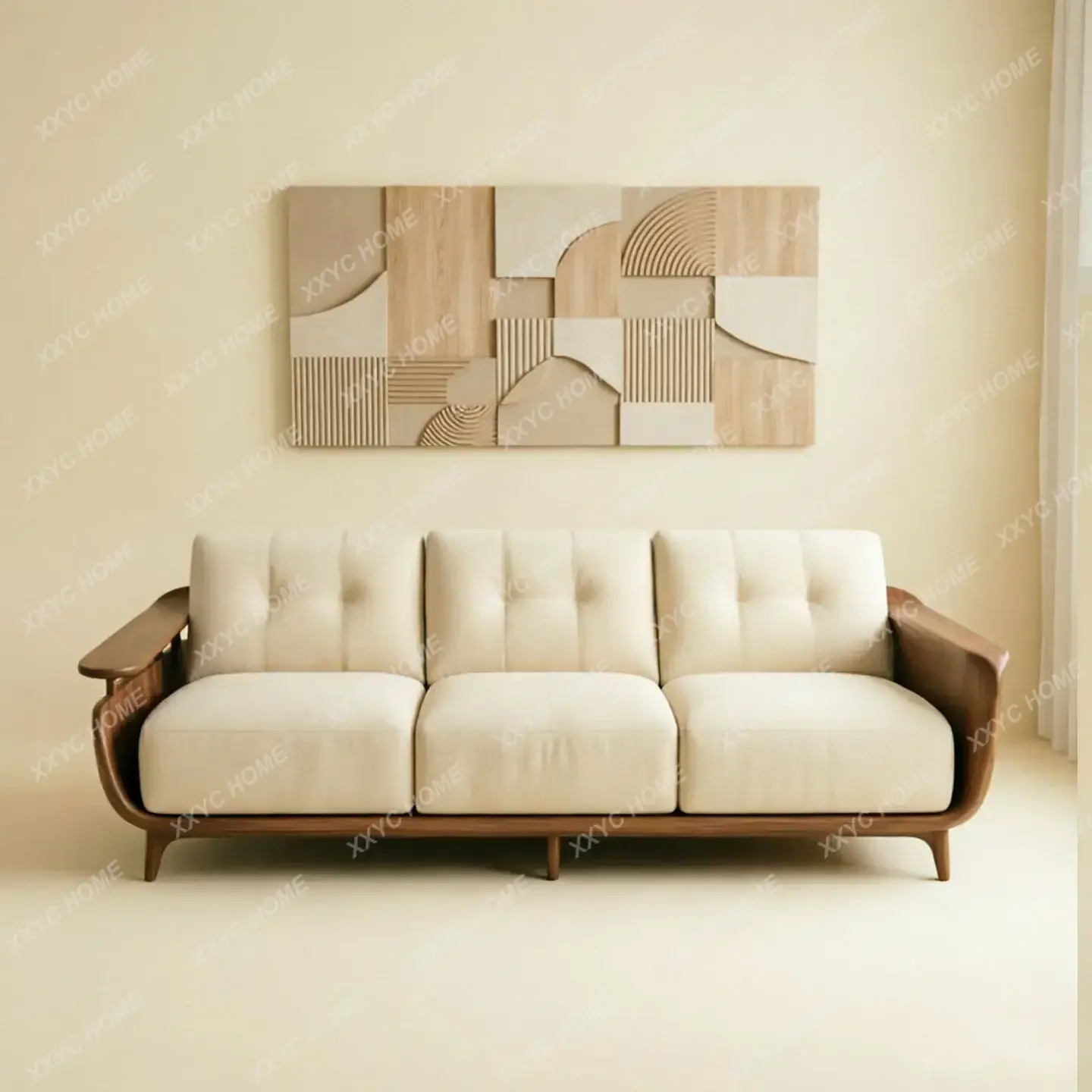 New Chinese-style living room solid wood size apartment high-end simple multi-person sofa