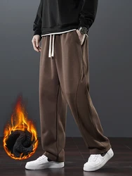 Inverno moletom masculino forro de lã grosso quente em linha reta calças com cordão algodão casual térmico solto jogger calças masculinas