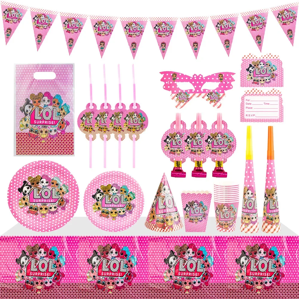 Кукла LOL, одноразовая посуда, товары для вечеринок, висячий баннер на день рождения для девочек, маска со свистком, игровой набор