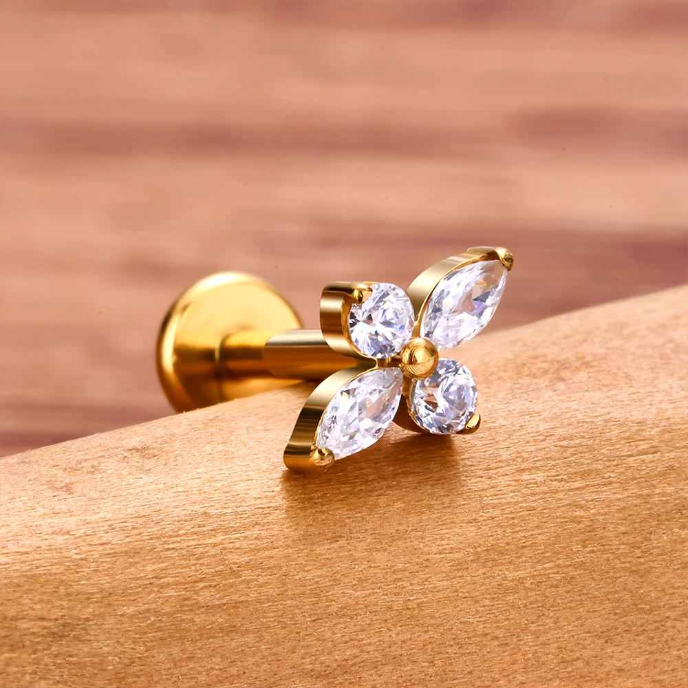 1Pc Titanium Labret Piercing Gold Color Helix Ear Piercing Tragus Pirsing Cubic Zircon Lip Studs Ring Cartilage Earring Jewelry view 4