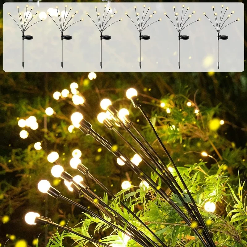 Solar Powered Firefly Garden Lights 6/8/10 LED Outdoor Waterproof Swaying Lights Vibrant Patio Pathway Decor