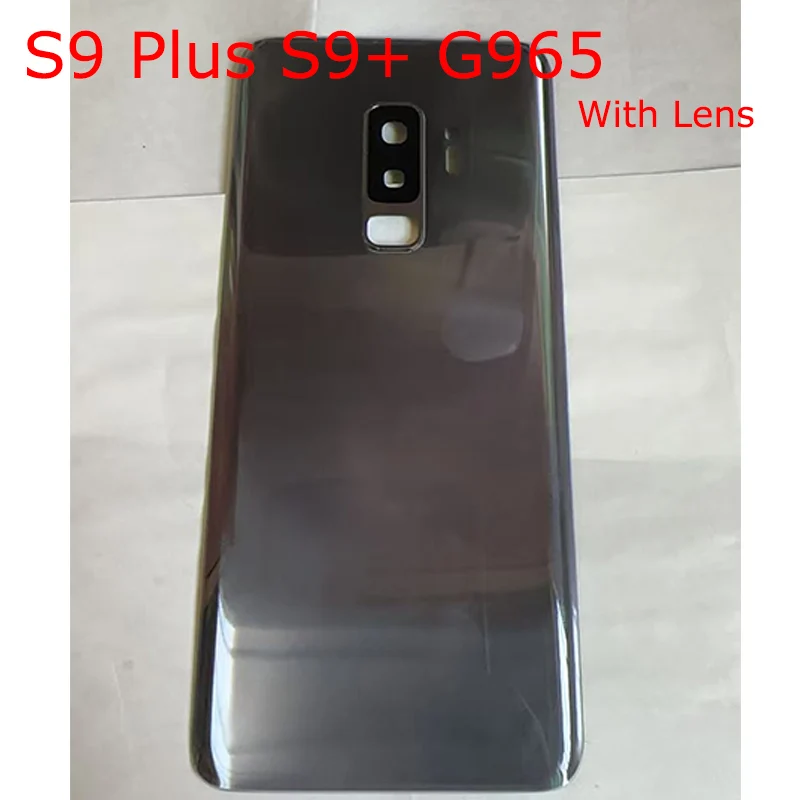 A +++ S9Plus الإسكان لسامسونج غالاكسي S9 زائد G965 6.2 "زجاج البطارية الغطاء الخلفي إصلاح استبدال الباب الخلفي + عدسة الكاميرا
